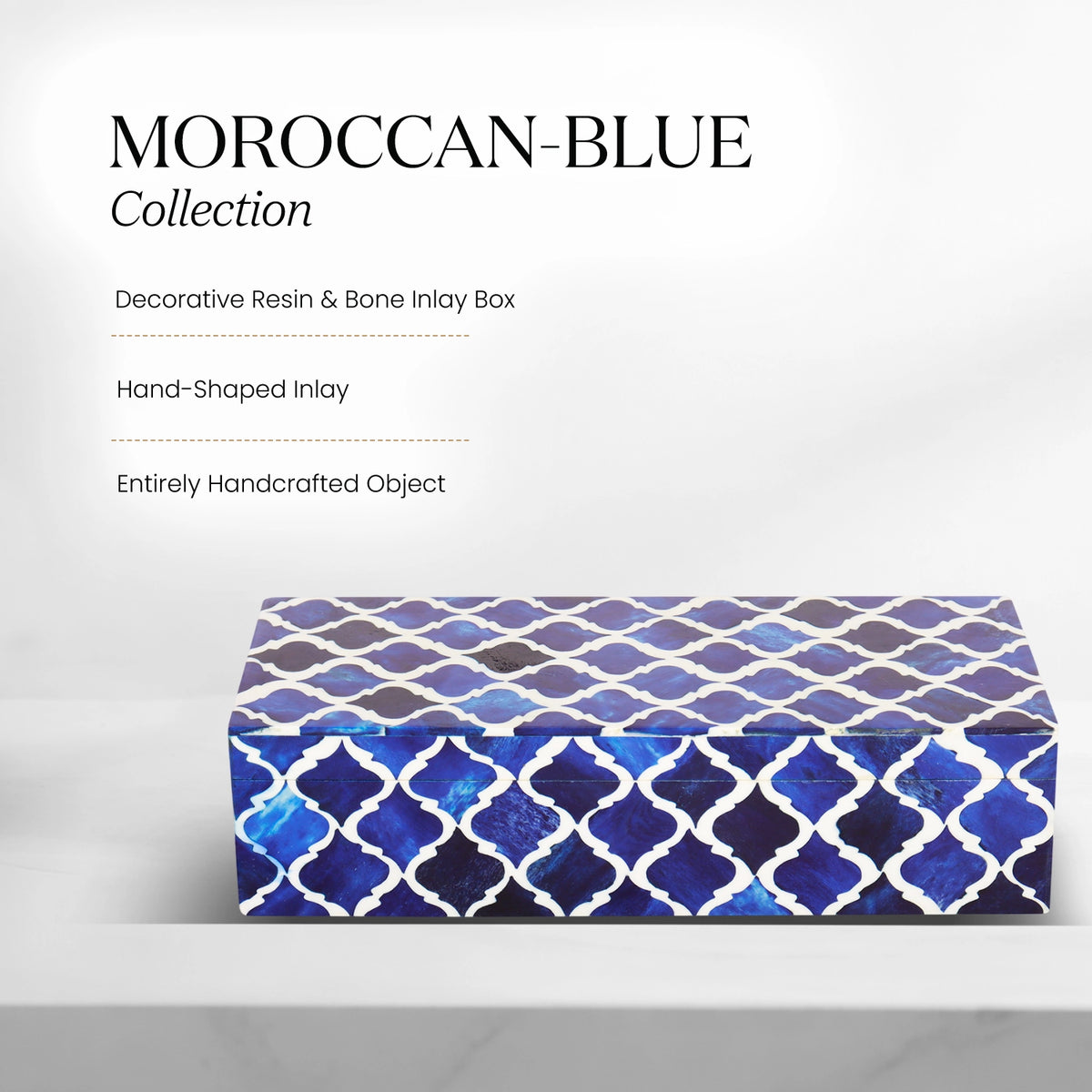 Moroccan Blue & White Resin & Bone Inlay Decorative Storage Box — (7 Sizes)