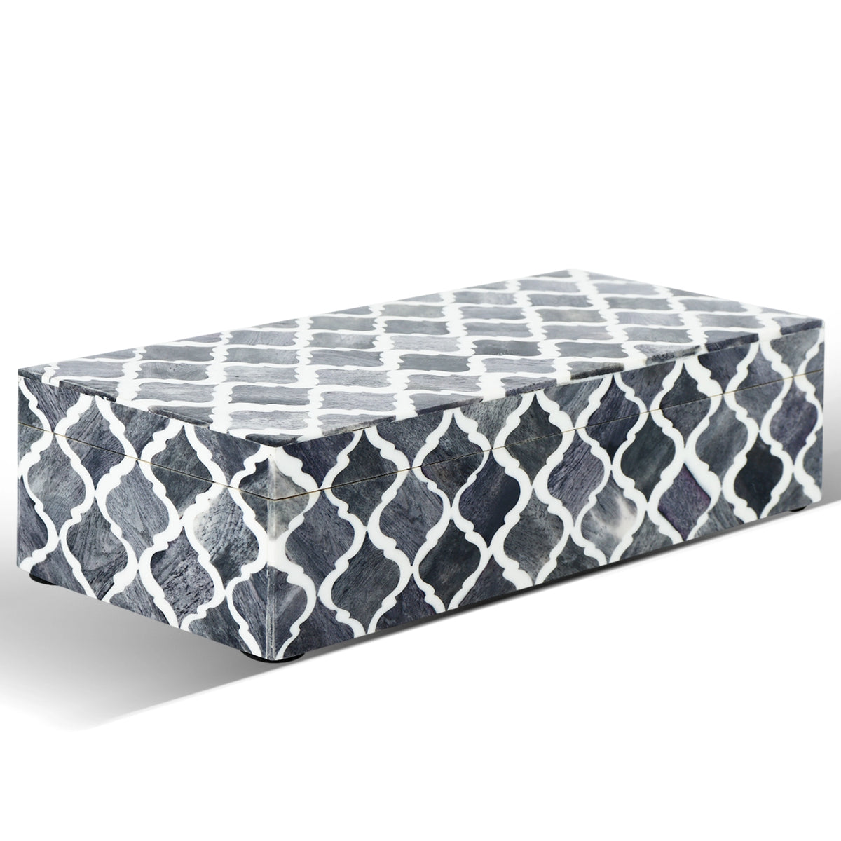 Moroccan Grey & White Resin & Bone Inlay Decorative Storage Box — (7 Sizes)