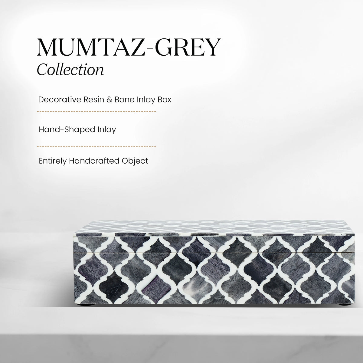 Moroccan Grey & White Resin & Bone Inlay Decorative Storage Box — (7 Sizes)
