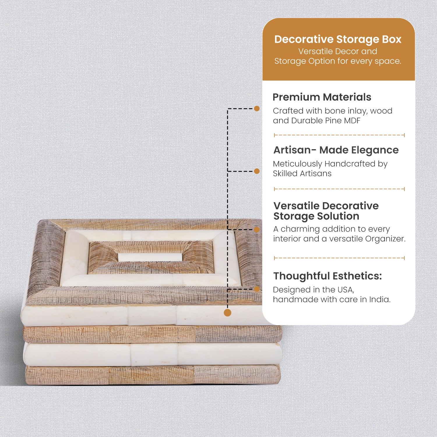 Decorative Storage Boxes Drancy Ribbed Collection Wood & Bone Inlay, 4 Sizes