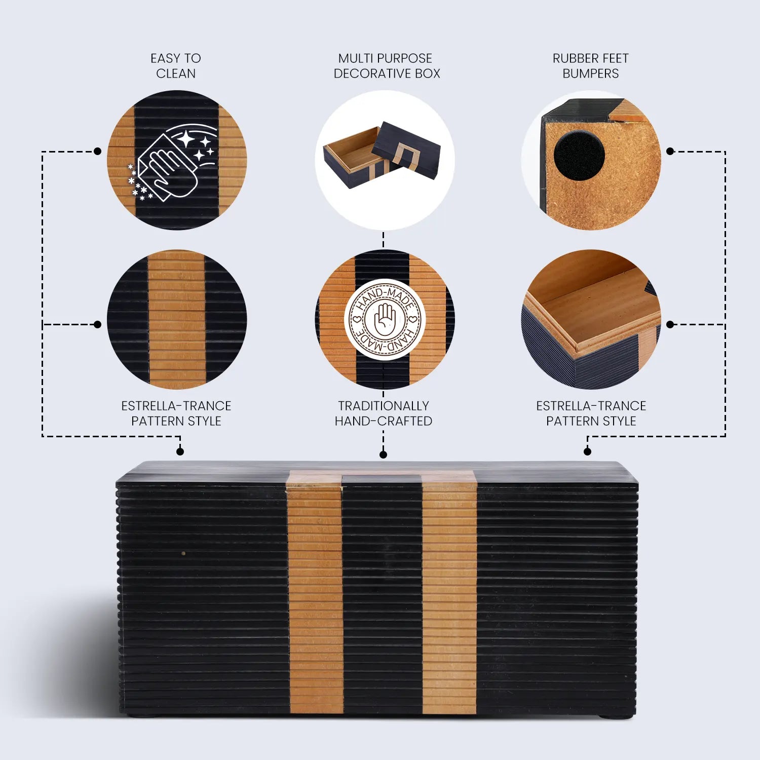 Midnight Arch Pattern Decorative Storage Box, Resin & Wood in 4 Sizes, Black & Brown