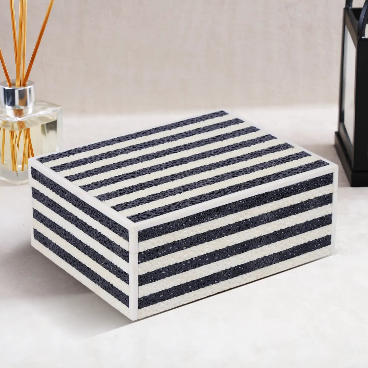 Monochrome Striped Decorative Box – Keepsake Organizer, 4 Sizes