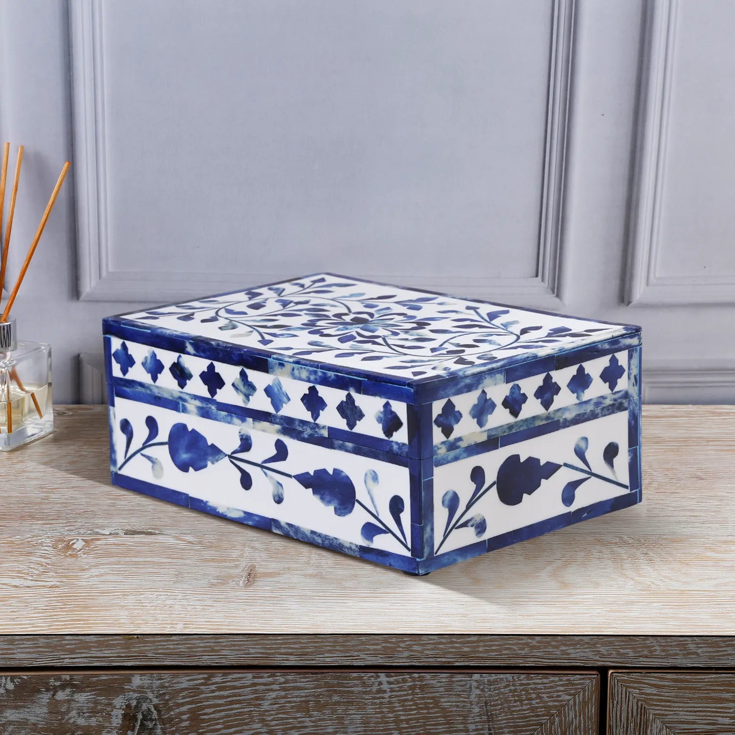 Decorative Storage Box Alhambra Azul Collection Resin & Bone Inlay Blue – 4 Sizes