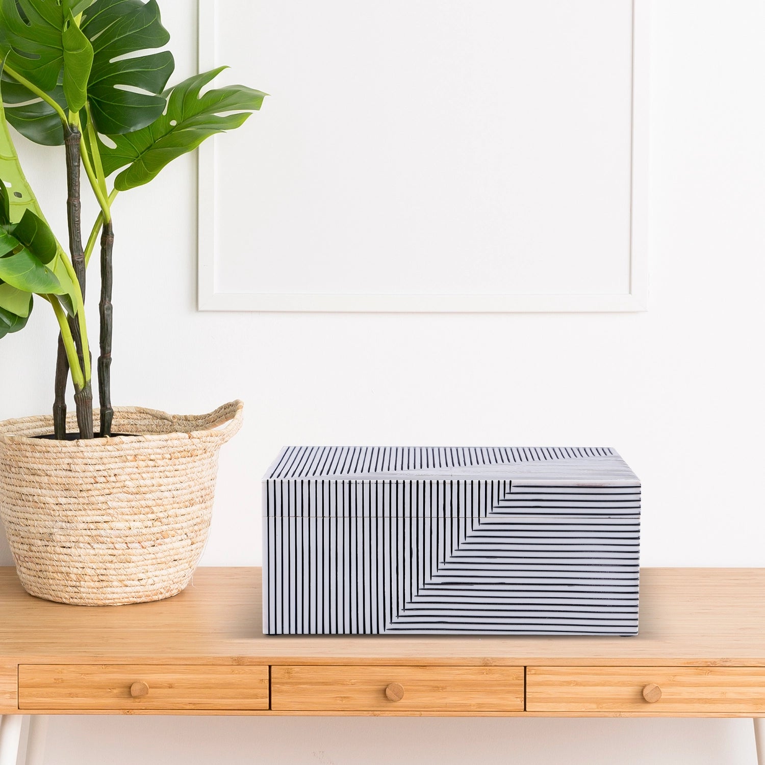 Black White Bone Inlay Decorative Storage Box – Illusion Strip Collection (Multiple Sizes)