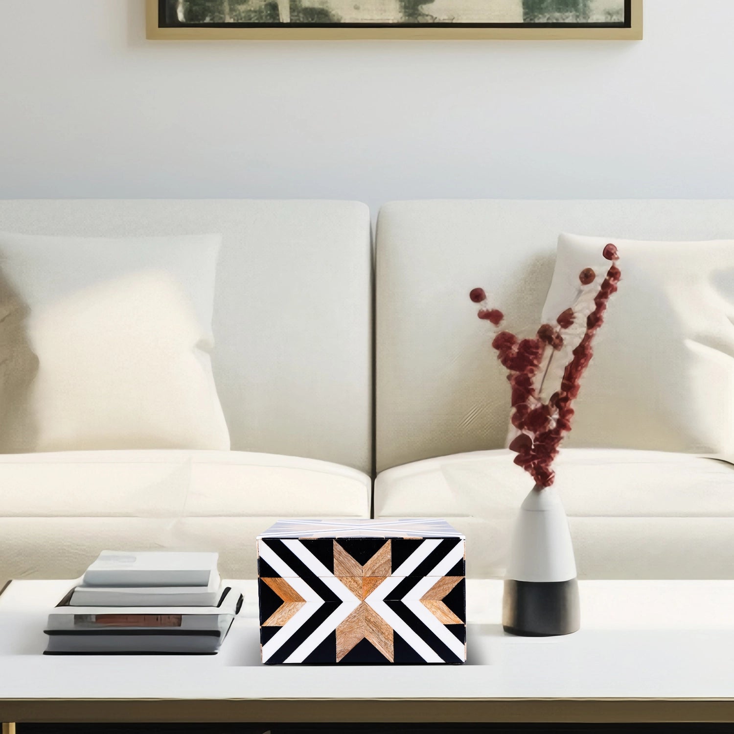 decorative storage box herringbone pattern resin inlay in 4 sizes