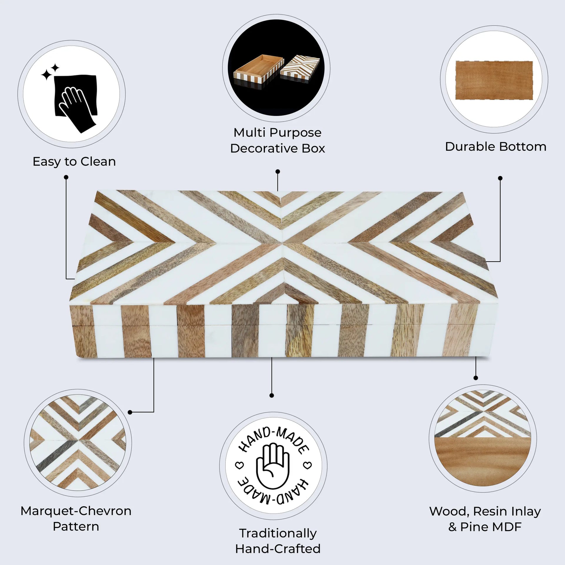 Marquet Chevron Resin & Wood Inlay Storage Box - 8 Sizes