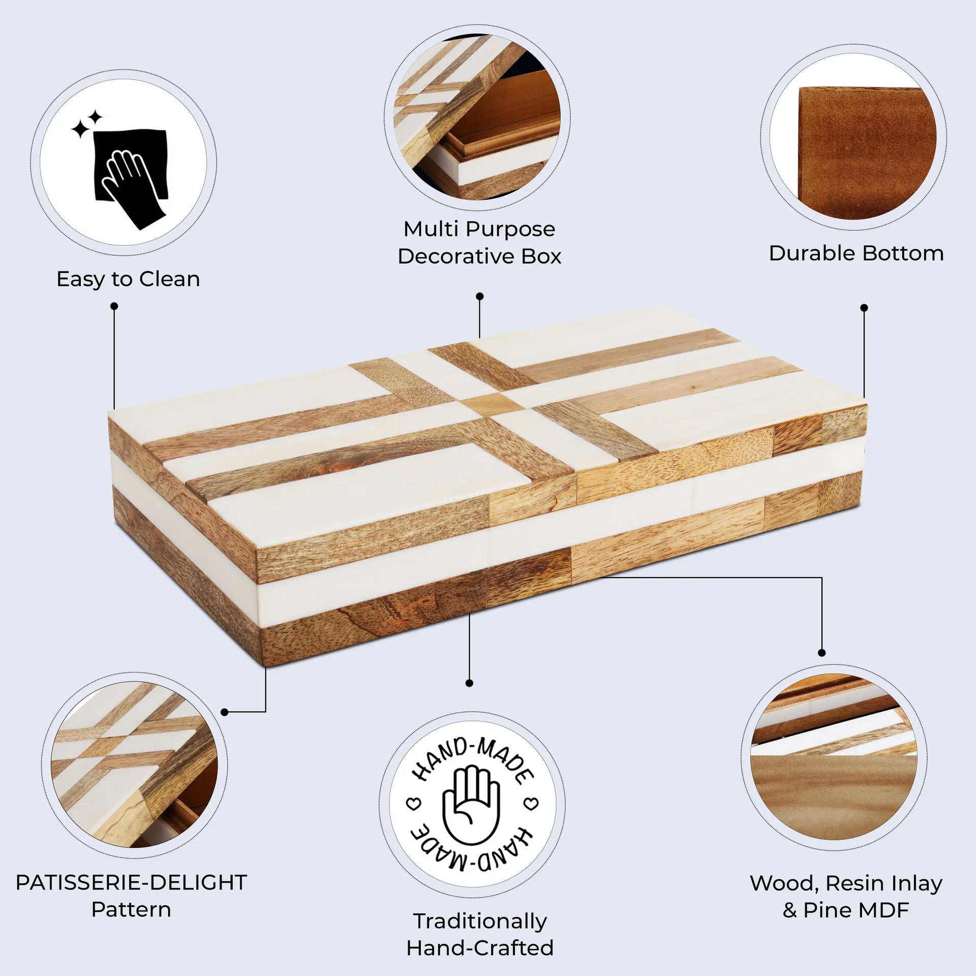 Patisserie Delight Resin & Wood Inlay Decorative Storage Box - 7 Sizes