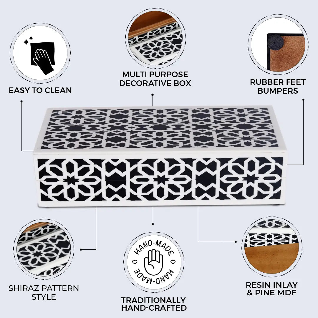 Decorative Storage Boxes Shiraz Pattern Resin Inlay, Black & White, 7 sizes