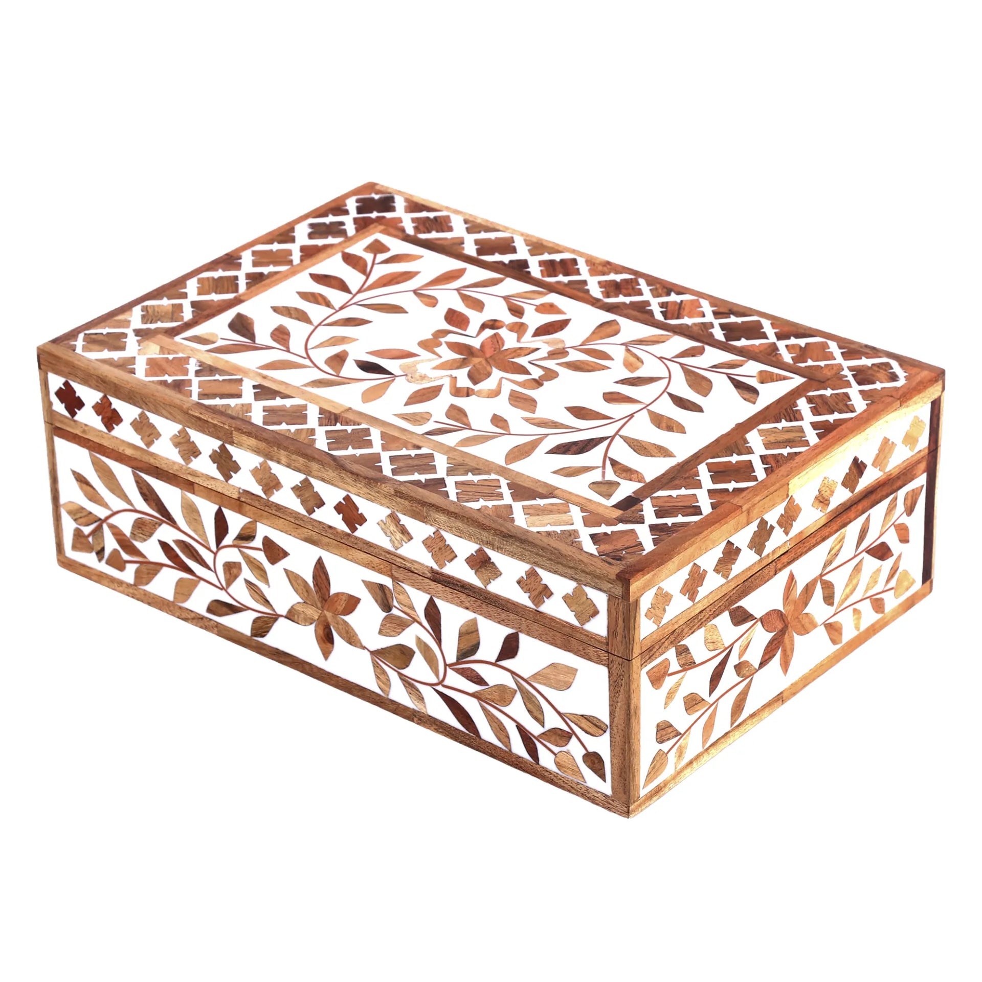 Decorative Storage Box Alhambra Bouquet Wood & Resin Inlay in 12 x 8 x 4 inch