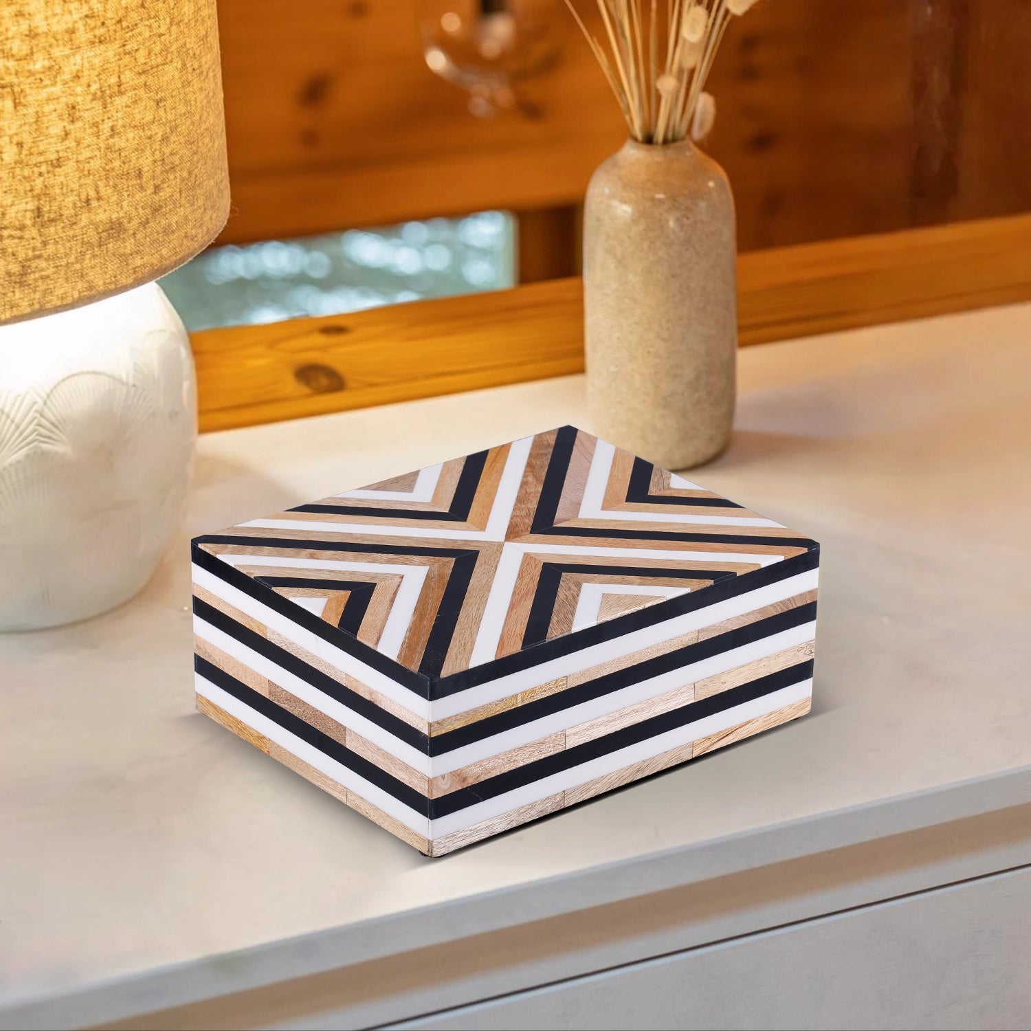 handicrafts home decorative storage box chevron black brown