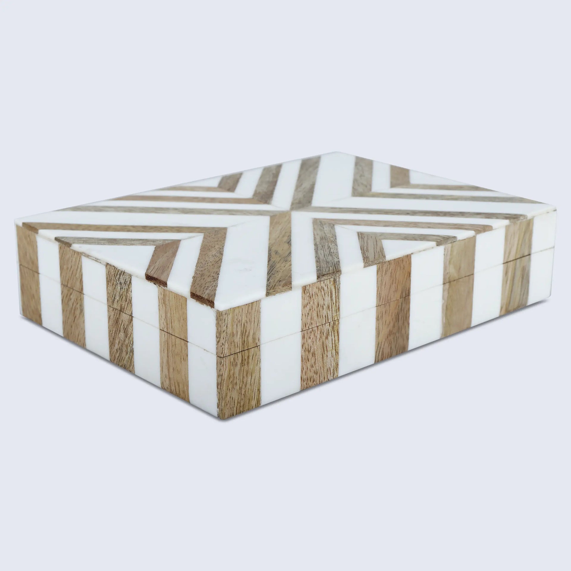 Marquet Chevron Resin & Wood Inlay Decorative Storage Box - 8 Sizes