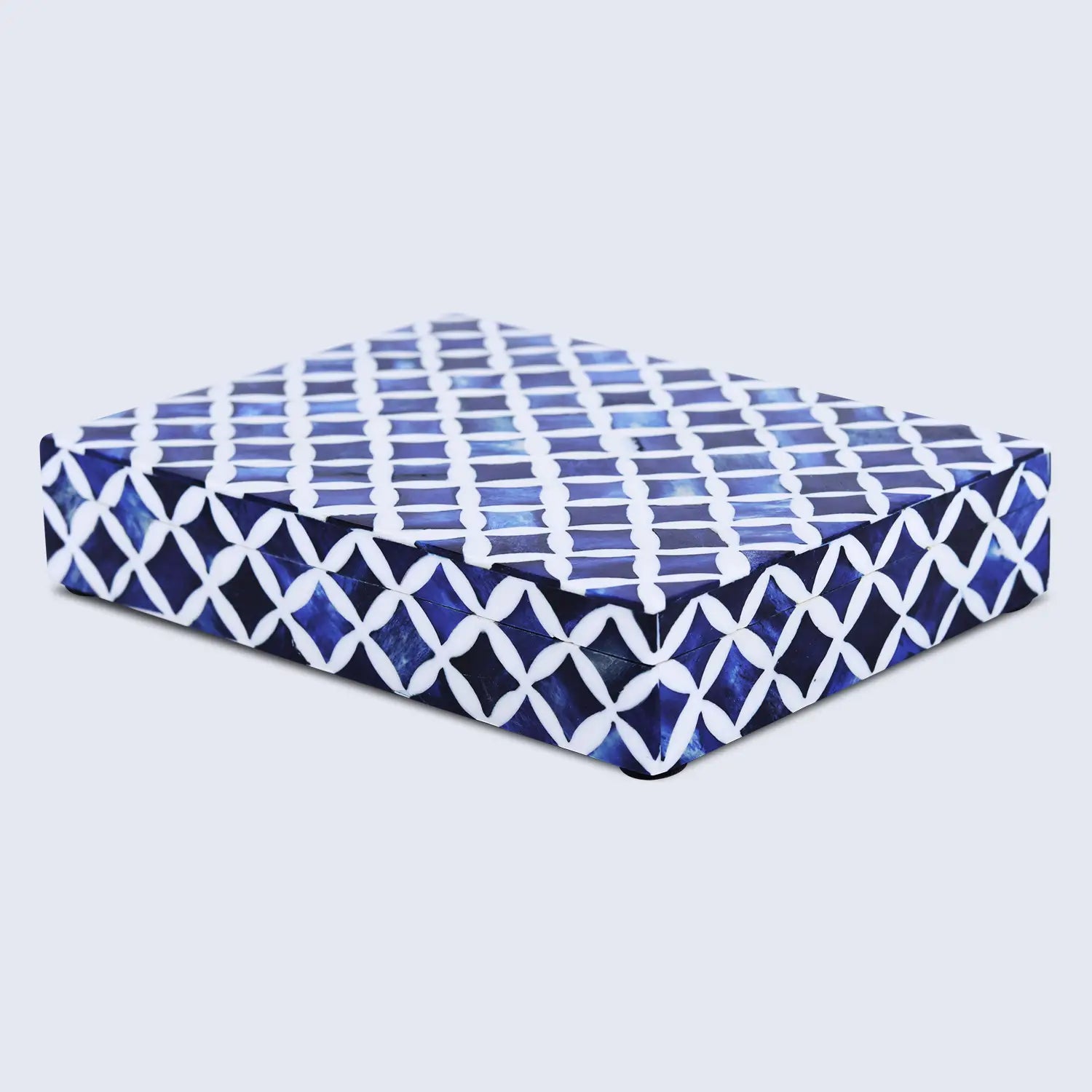 Star Pattern Decorative Storage Box, Bone & Resin Inlay in 7 Sizes, Blue