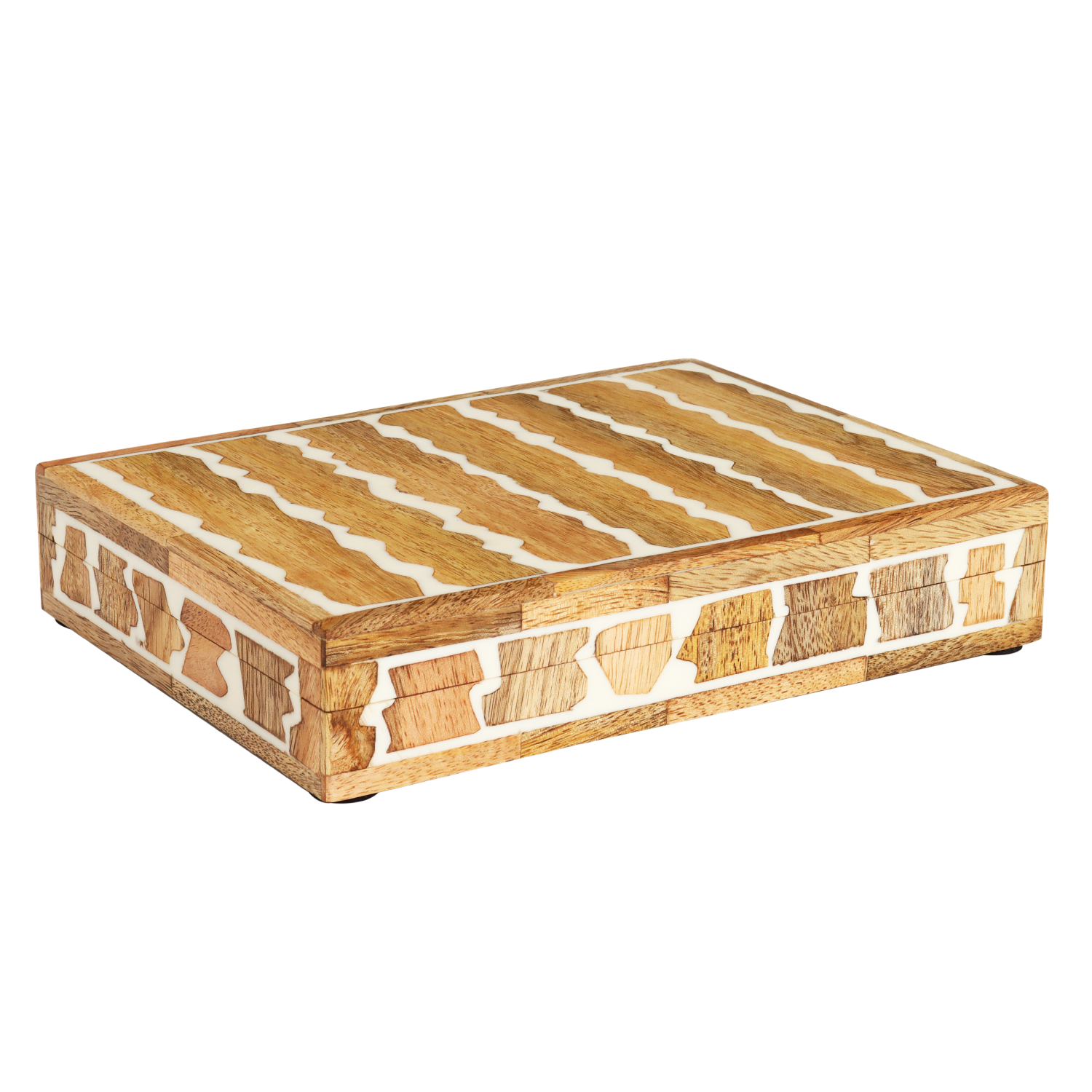 Kept Safari Pattern Decorative Storage, Resin Inlay & Wood in 7 Sizes, Brown-White