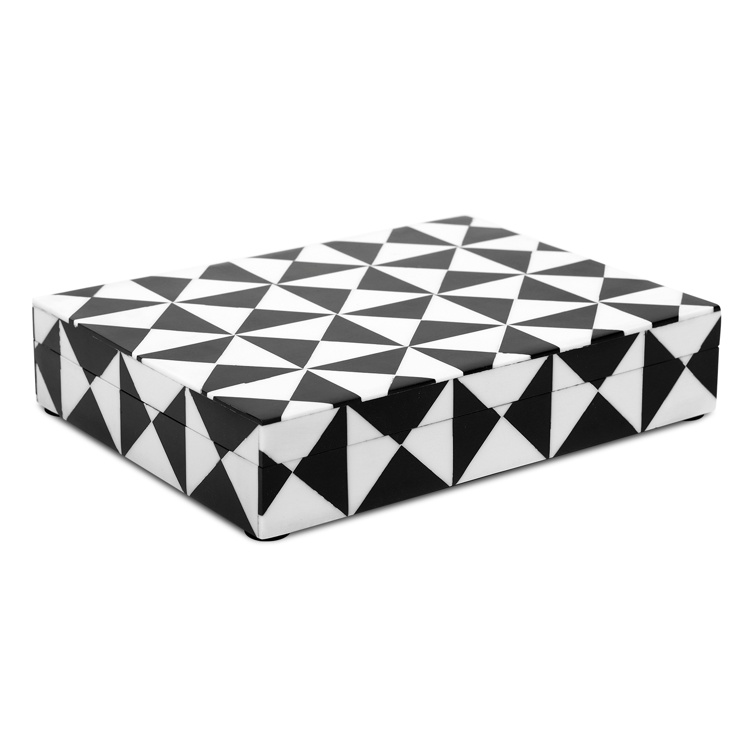 Triangle Pattern Decorative Storage Box, Resin Inlay in 7 Sizes, Black & White
