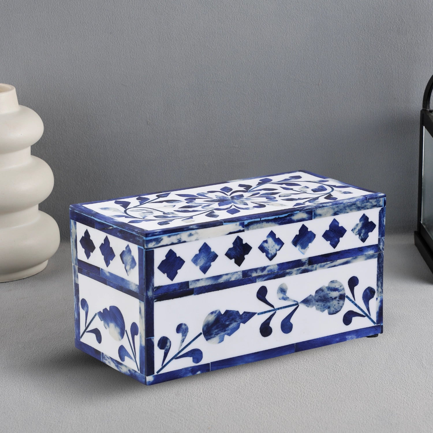 Decorative Storage Box Alhambra Azul Collection Resin & Bone Inlay Blue – 4 Sizes