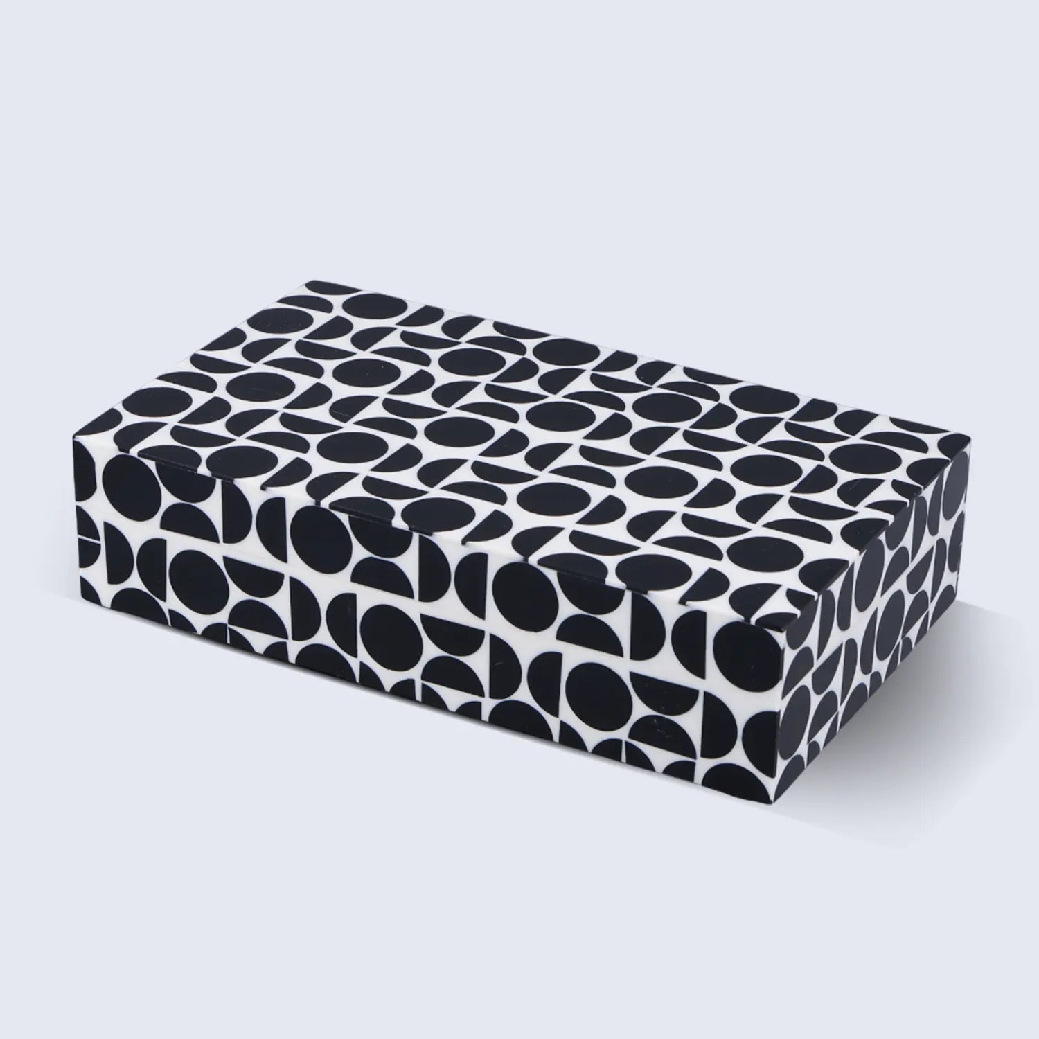 GeoPop Pattern Decorative Storage Box, Resin Inlay in 3 Sizes, Black-White