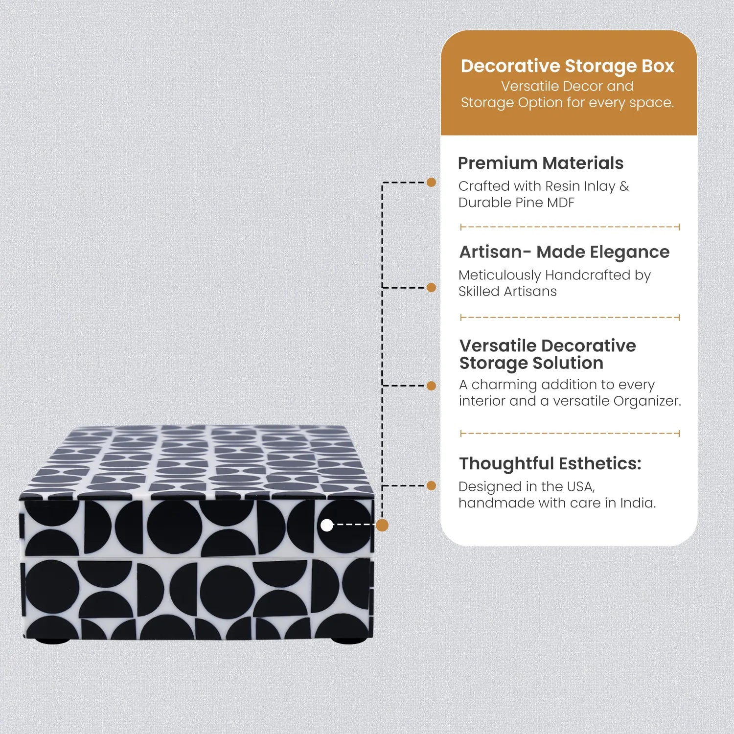 Decorative Storage Box Geopop Pattern Resin Inlay, Black & White, 3 Sizes