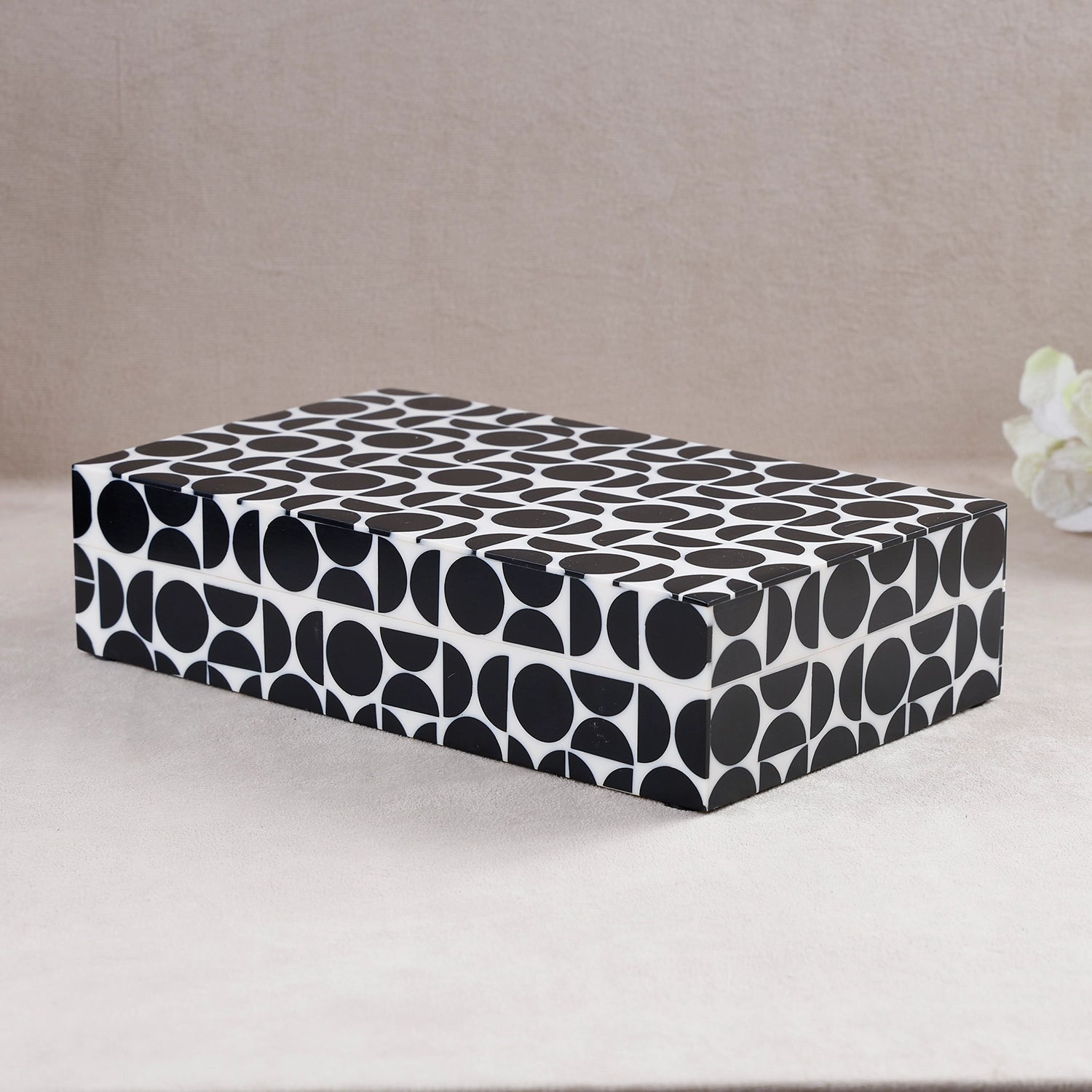 Decorative Storage Box Geopop Pattern Resin Inlay, Black & White, 3 Sizes