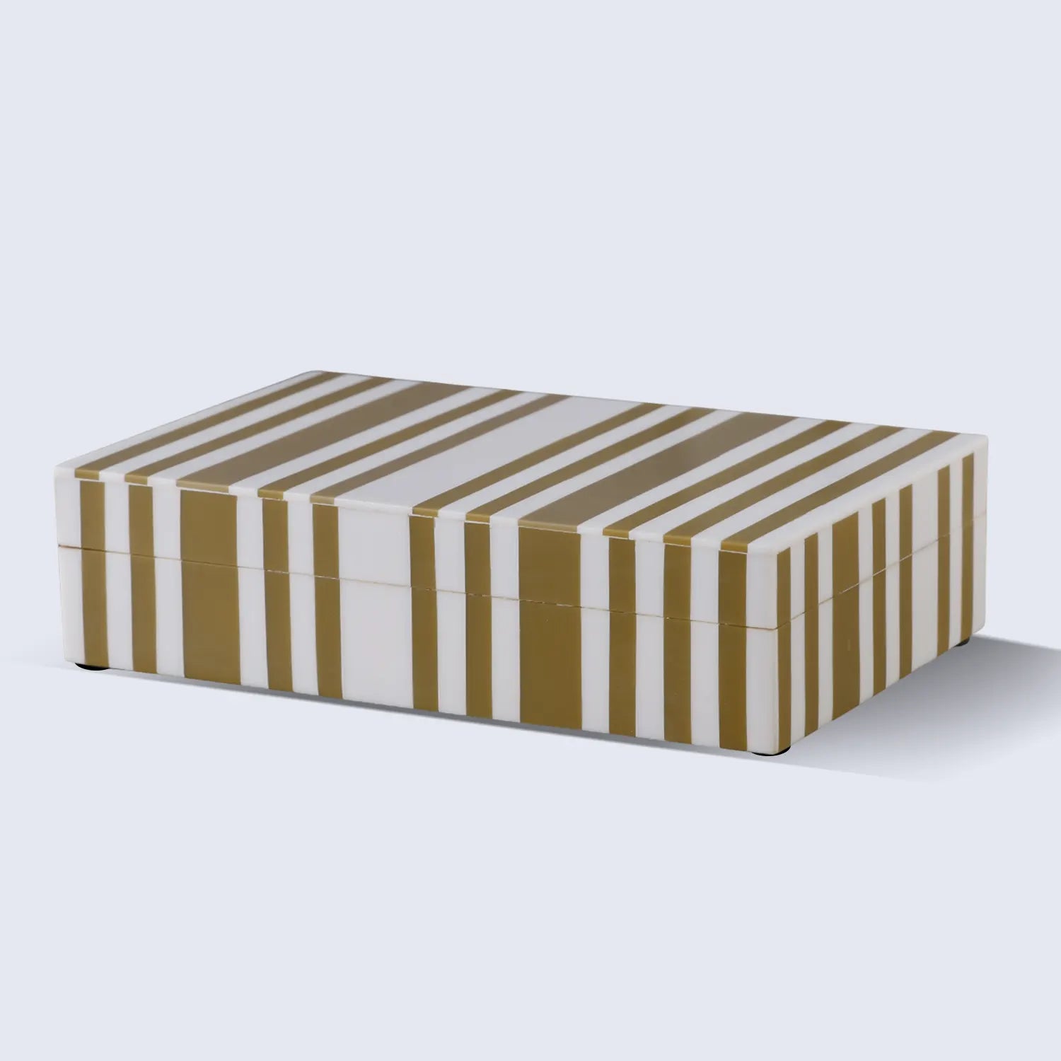 Ivory Stripped Gold & White Decorative Box- Resin Inlay in 8x5x2