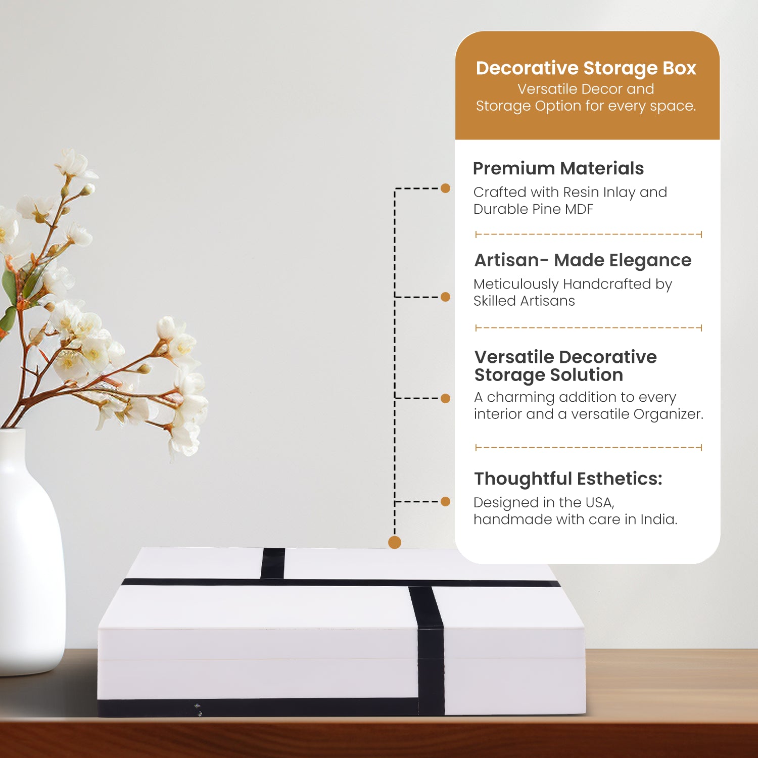 Decorative Storage Boxes Mondrian Collection Resin Inlay, 3 Sizes