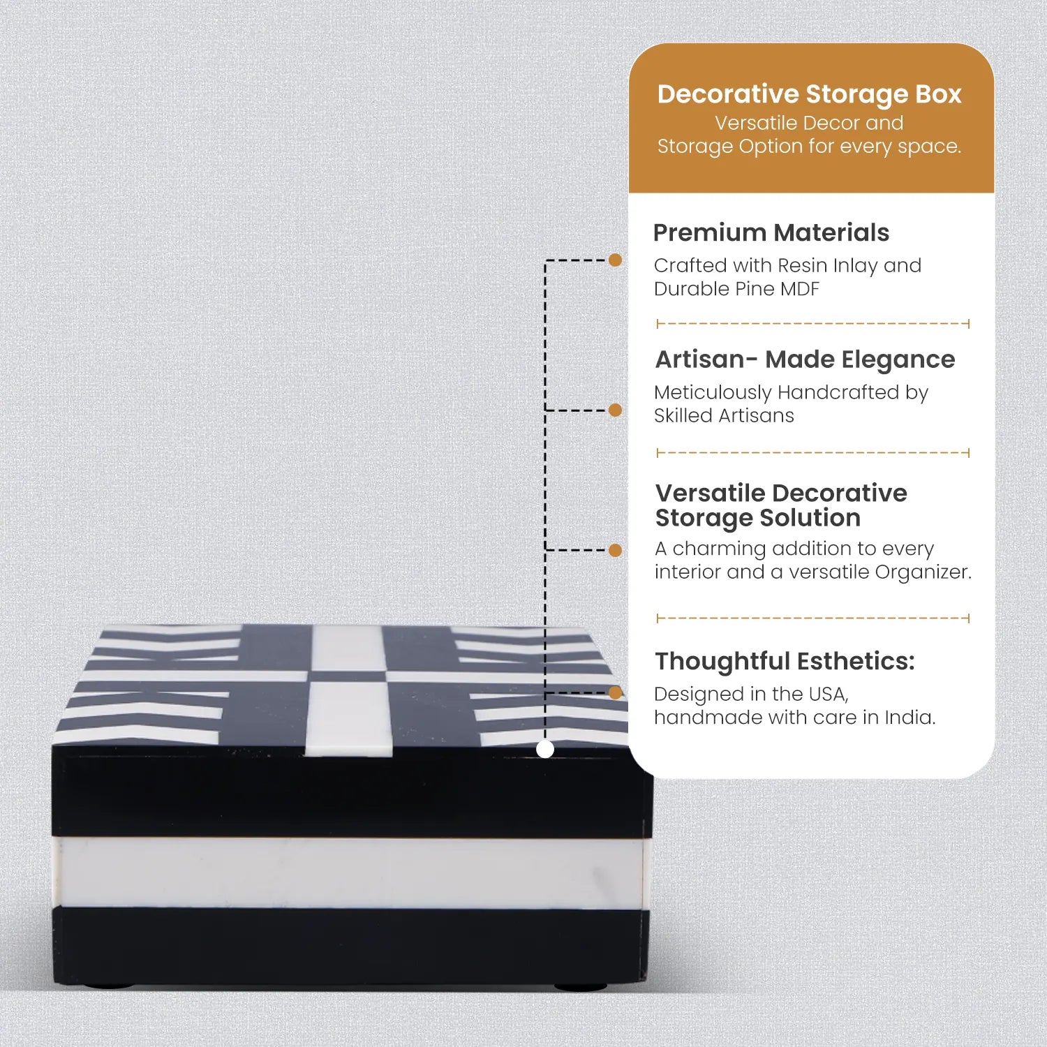 decorative storage box patisserie adorn pattern resin inlay black white