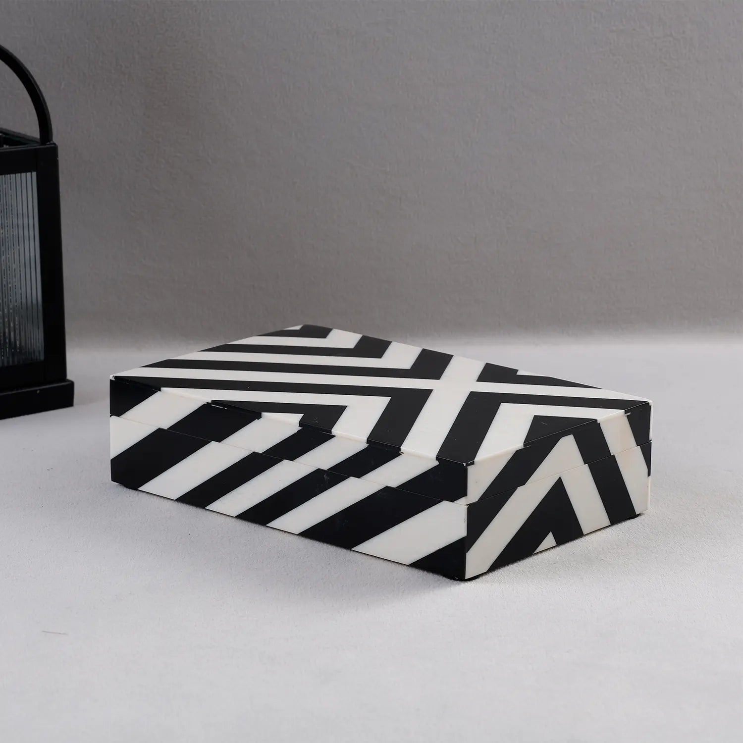 decorative storage box zebra cross pattern resin inlay black white