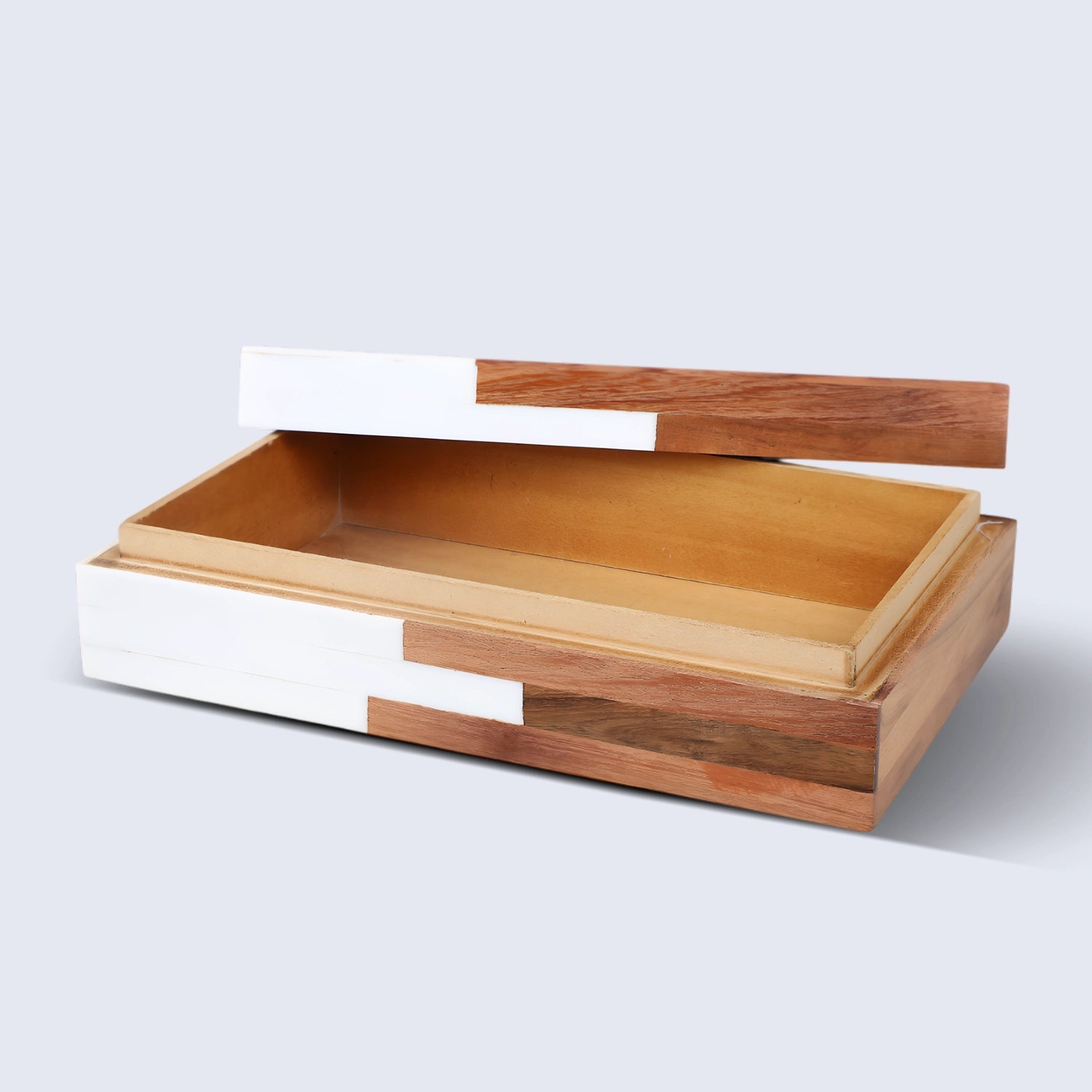 Decorative Storage Box Equalizer Wood & Resin Inlay in 3 Sizes, Brown White