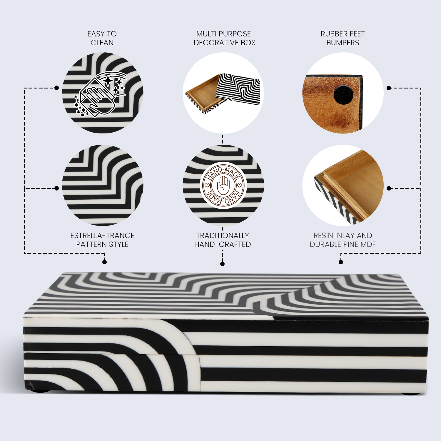 Decorative Storage Box Carnaby Loop Pattern Resin inlay, 3 Colors