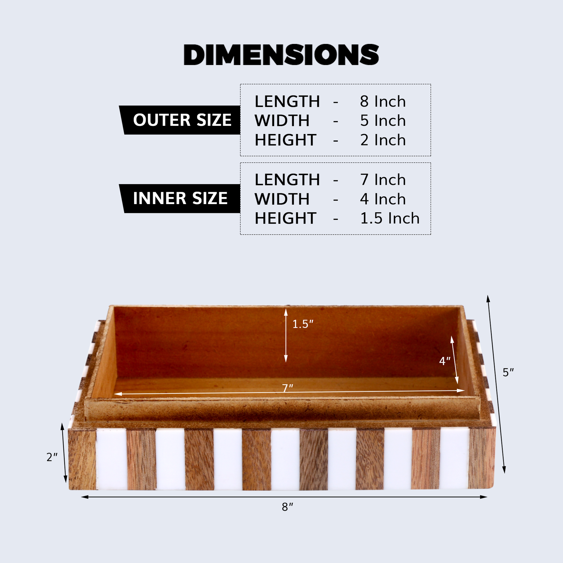 Estrella Trance Brown White Resin & Wood Inlay Storage Box, 8"x5"x2"