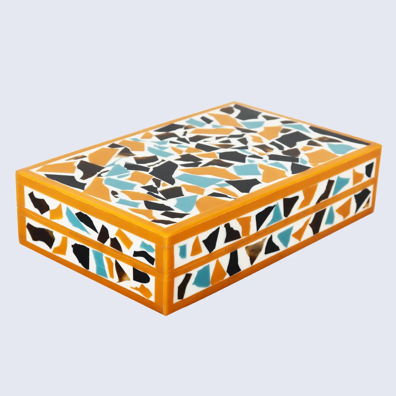 Mosaic Gold Pattern Decorative Storage Box, Resin Inlay in 7 Sizes, Multicolor