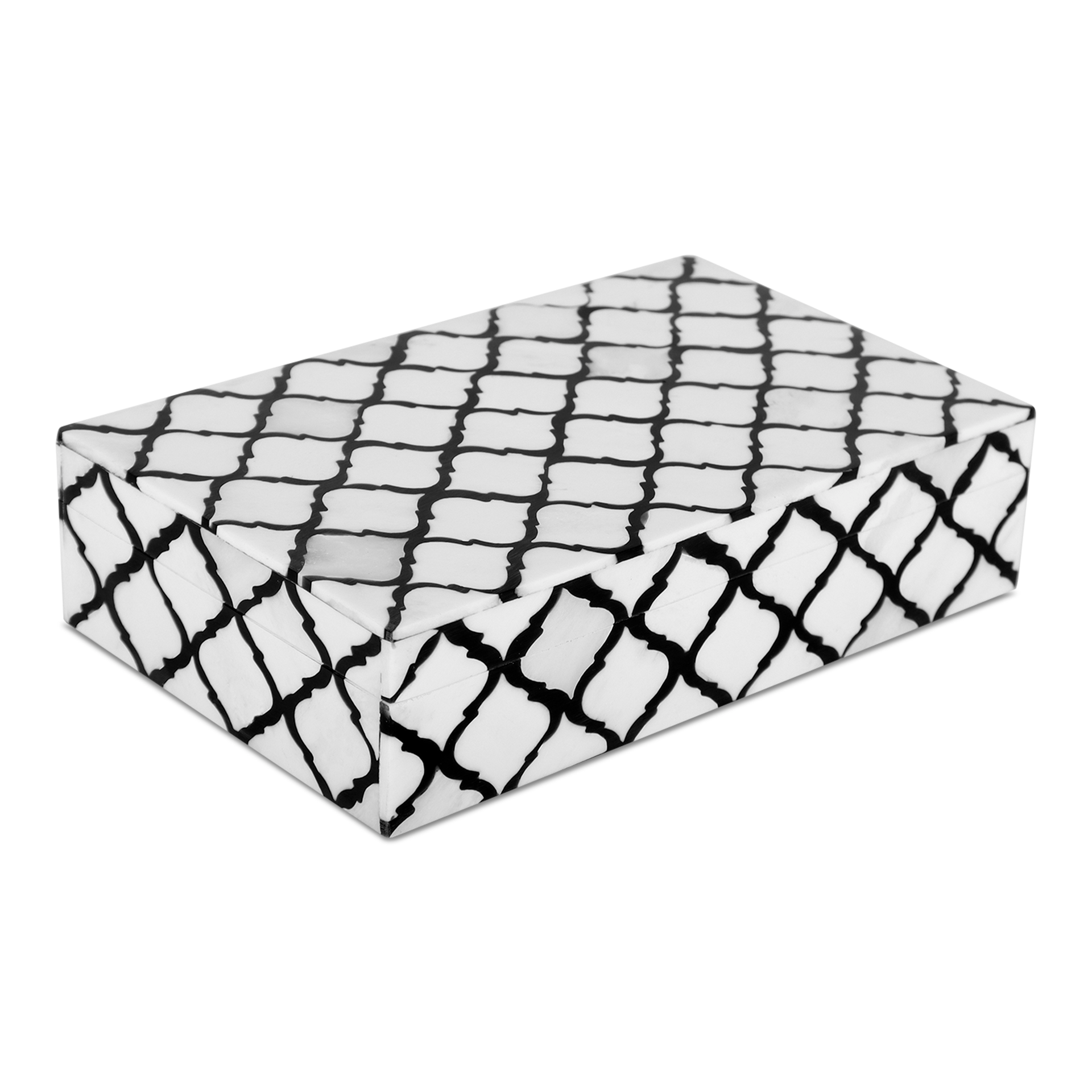Moroccan Pattern Decorative Storage Box, Bone & Resin Inlay in 9 Sizes, Black & White
