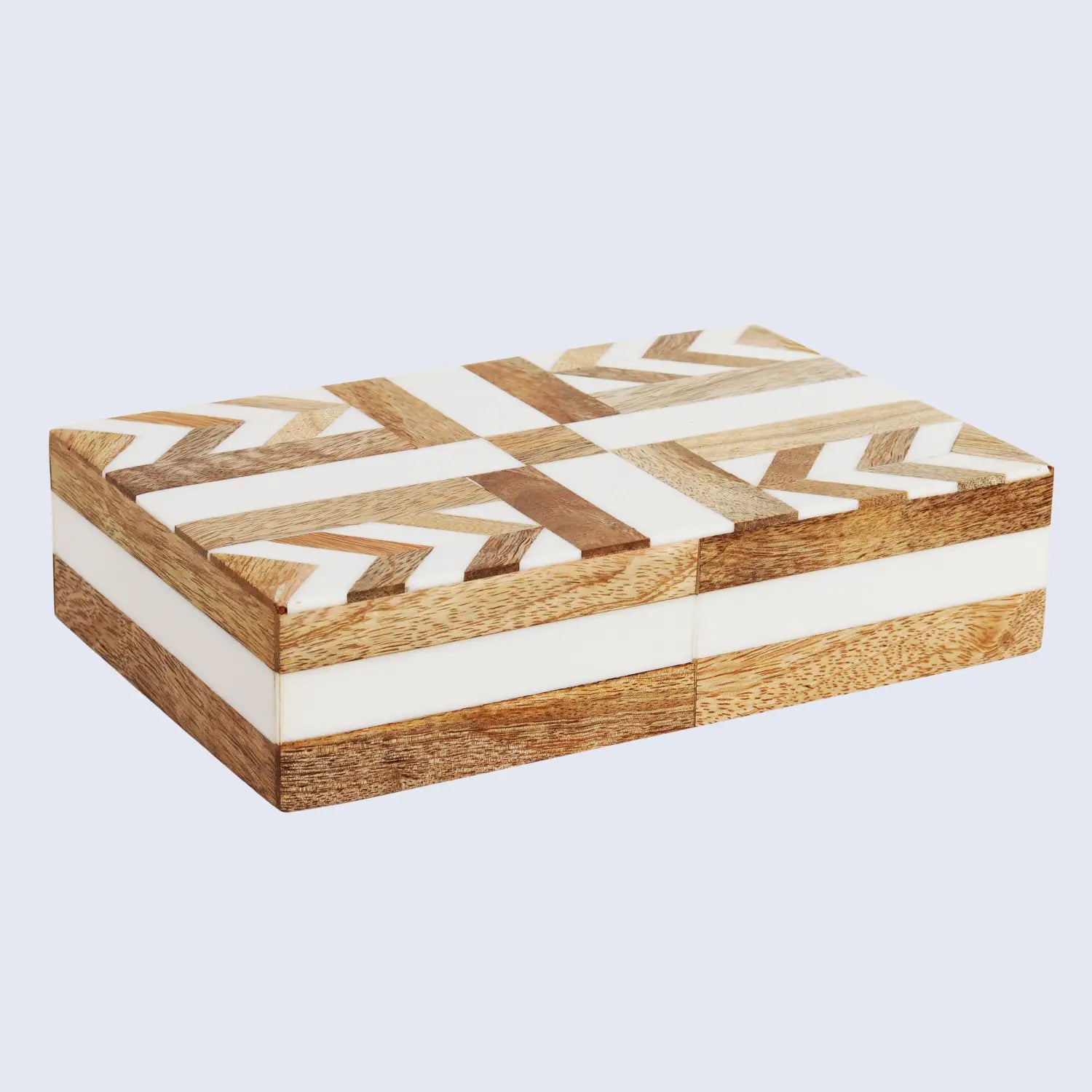Patisserie Adorn Pattern Decorative Storage Box, Resin & Wood Inlay in 7 Sizes, Brown-White