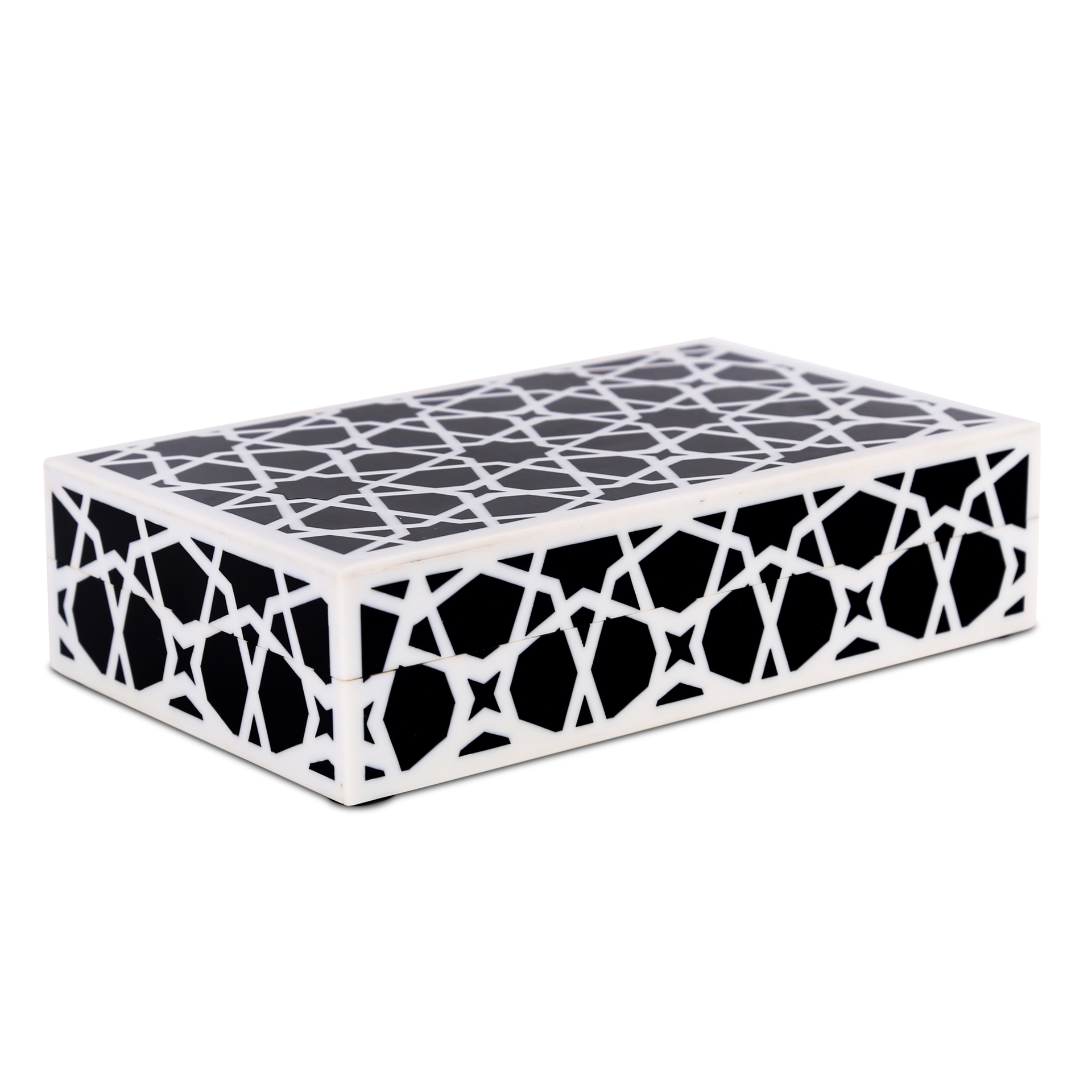 Decorative Storage Box Zellij Collection Resin Inlay, Black-White, 7 Sizes