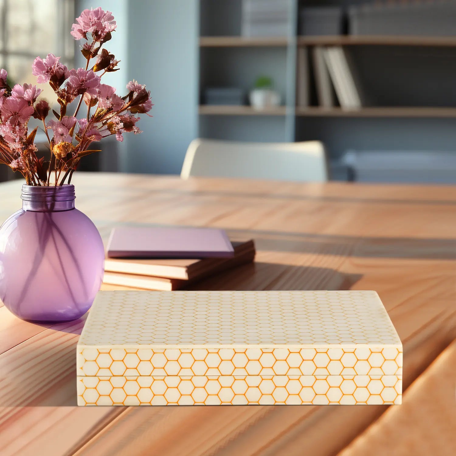 Decorative Storage Box Hive Honey Collection Resin Inlay, 8" x 6" x 1.5"