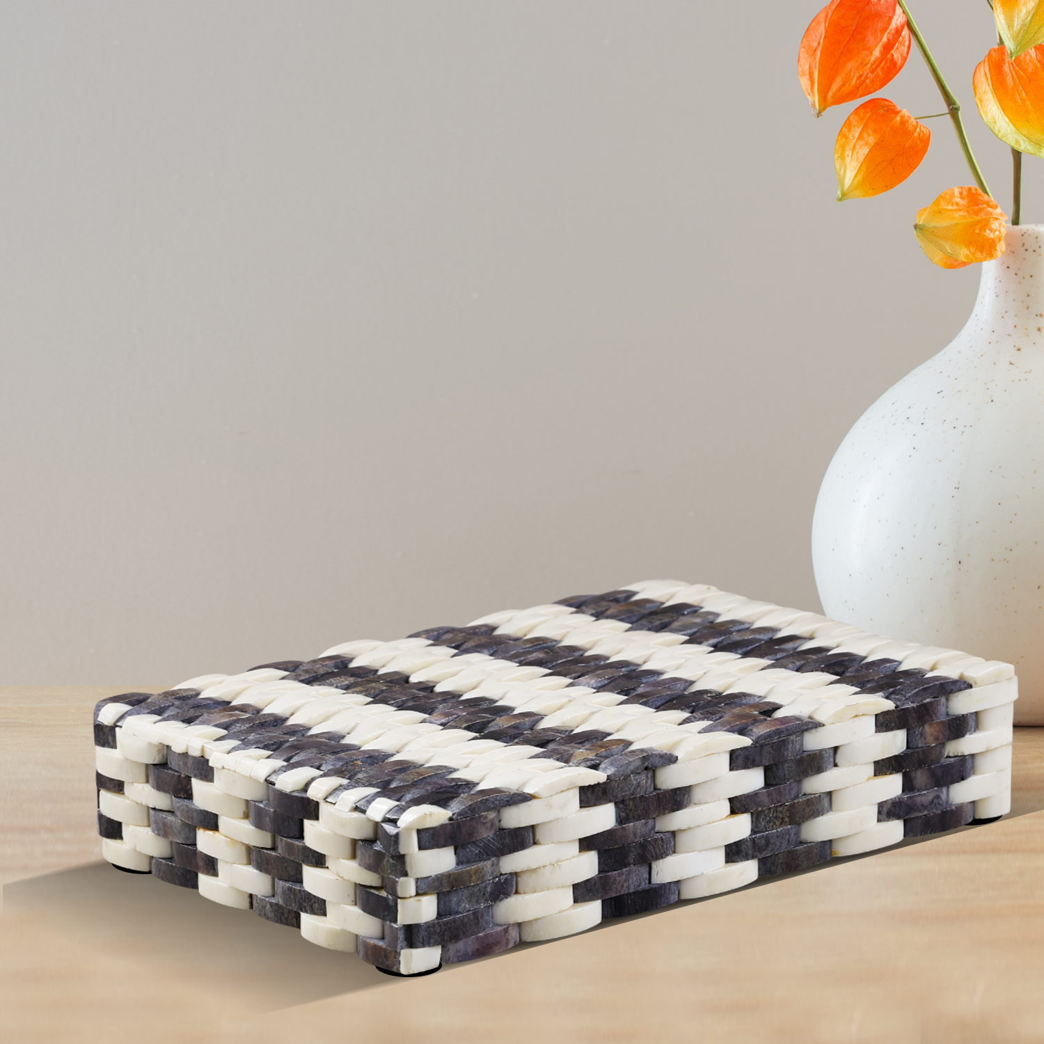 Decorative Storage Box Weave Collection Bone Inlay 8x6x1 .5 inches