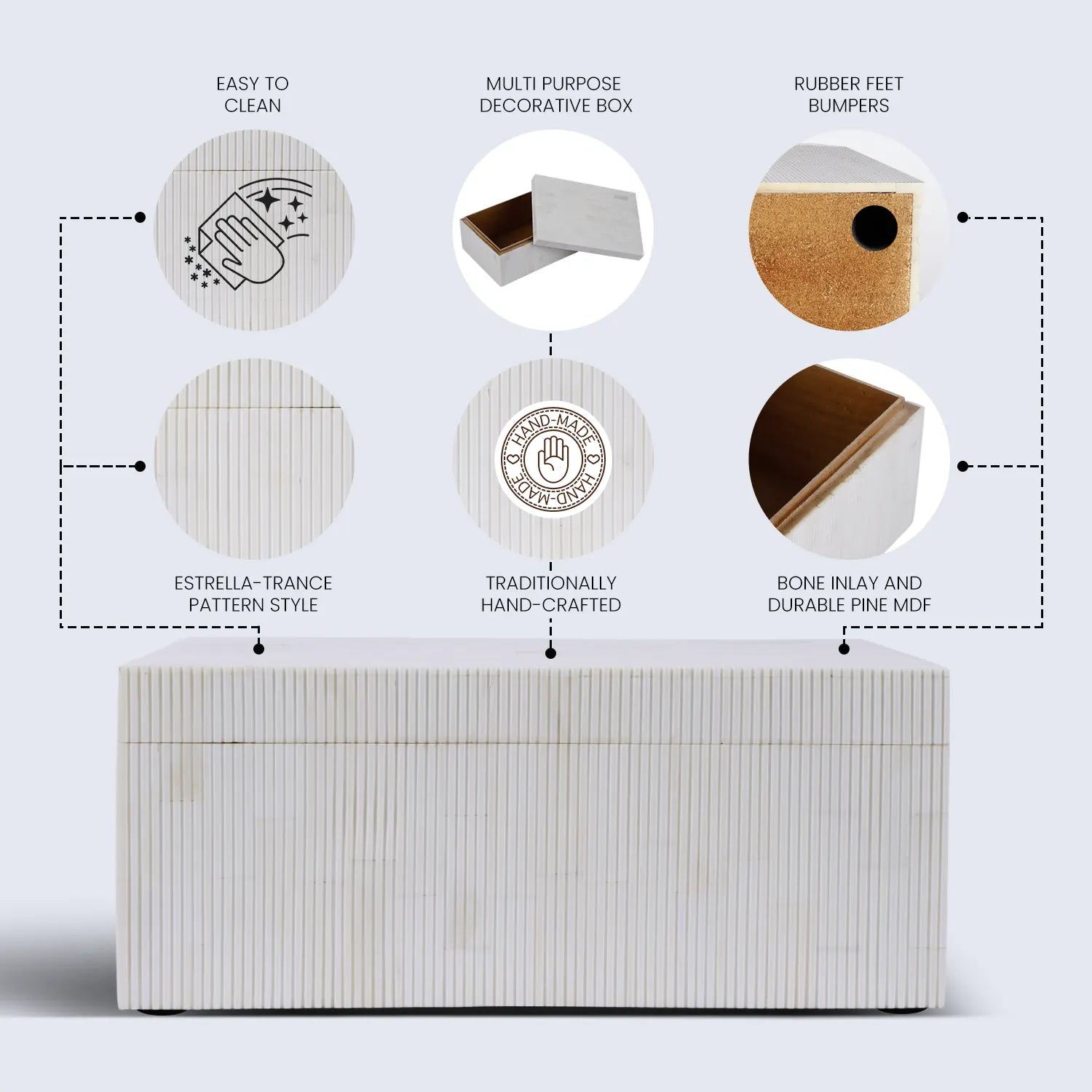 Decorative Box Pin Stripped Bone Inlay, White, 2 Sizes