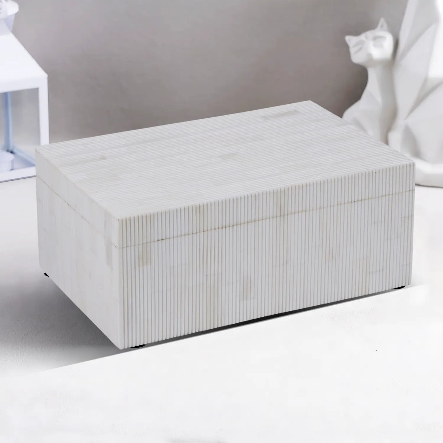 Decorative Box Pin Stripped Bone Inlay, White, 2 Sizes