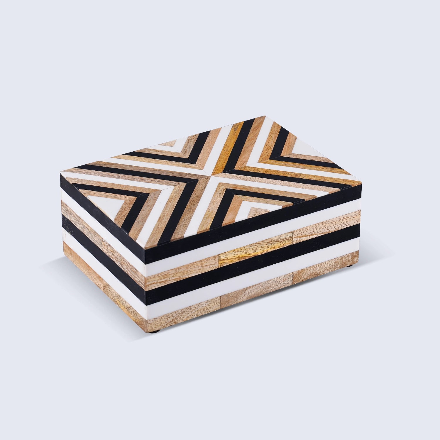 Black White Wood & Resin Inlay Decorative Storage Box – Chevron Collection (Multiple Sizes)