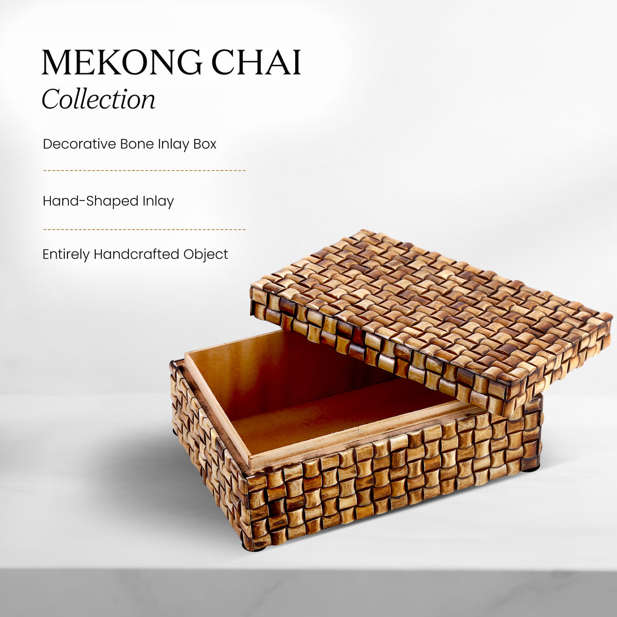 Mekong Chai Bone Inlay Decorative Box | Natural Woven Design |12x8x5 & 9x6x3.5