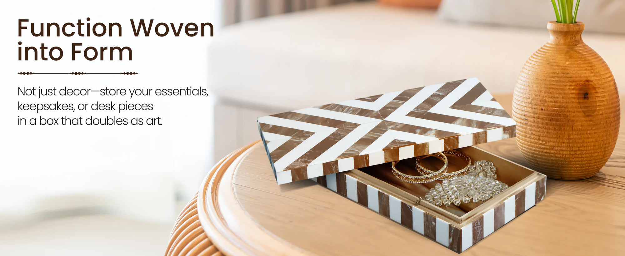 Decorative box chevron brown white available in 6 sizes