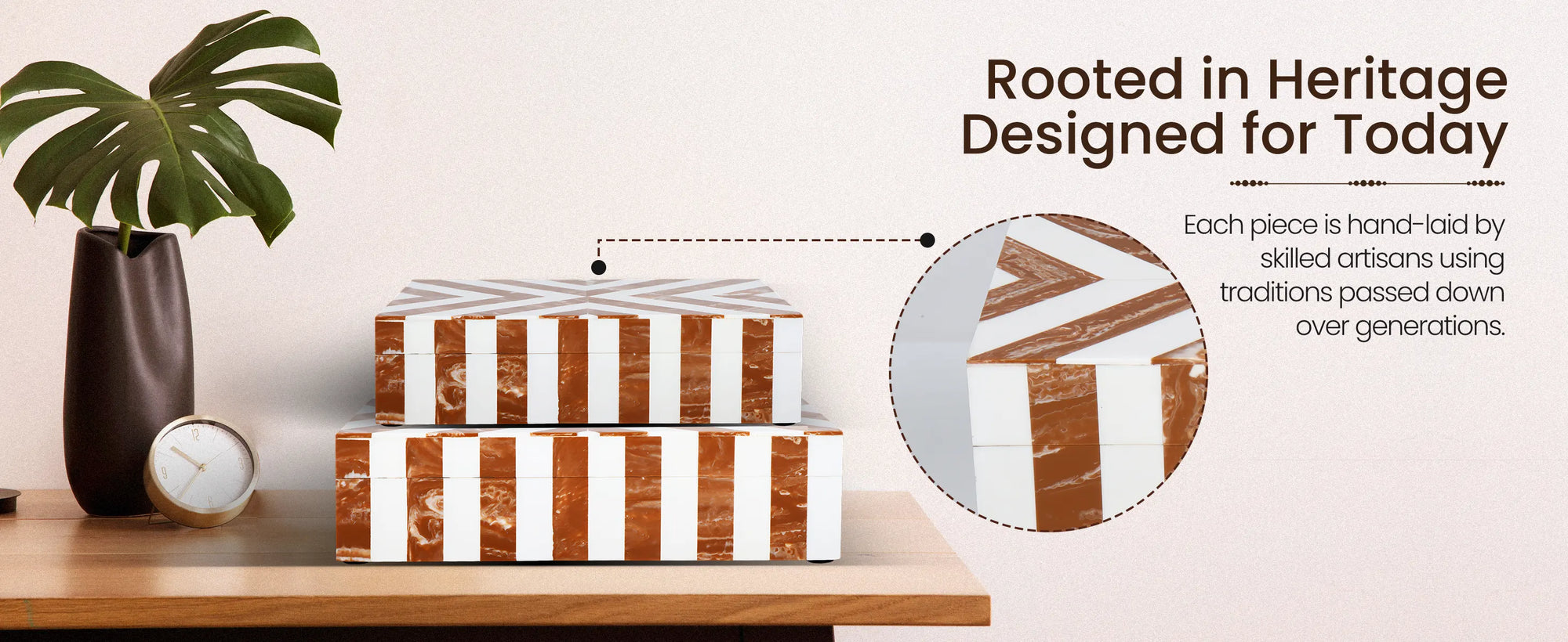 Decorative box chevron brown white available in 6 sizes