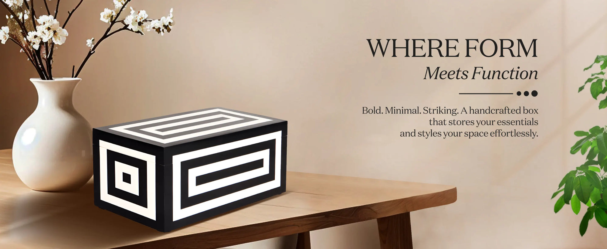 Medley Concentrics Pattern Decorative Storage Box, Resin Inlay in 8 Sizes, Black & White