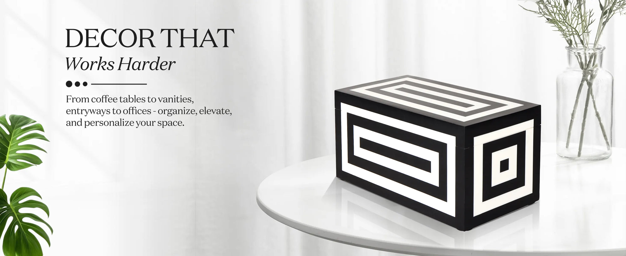 Medley Concentrics Pattern Decorative Storage Box, Resin Inlay in 8 Sizes, Black & White