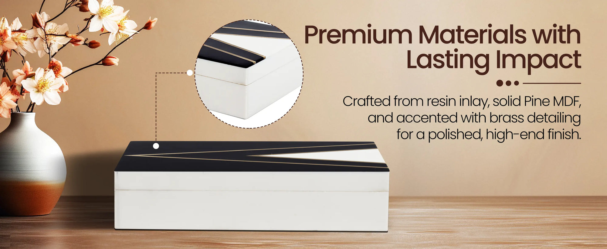 Kept Dapper Gent Pattern Decorative Storage Box, Resin Inlay in 7 Sizes, Black & White