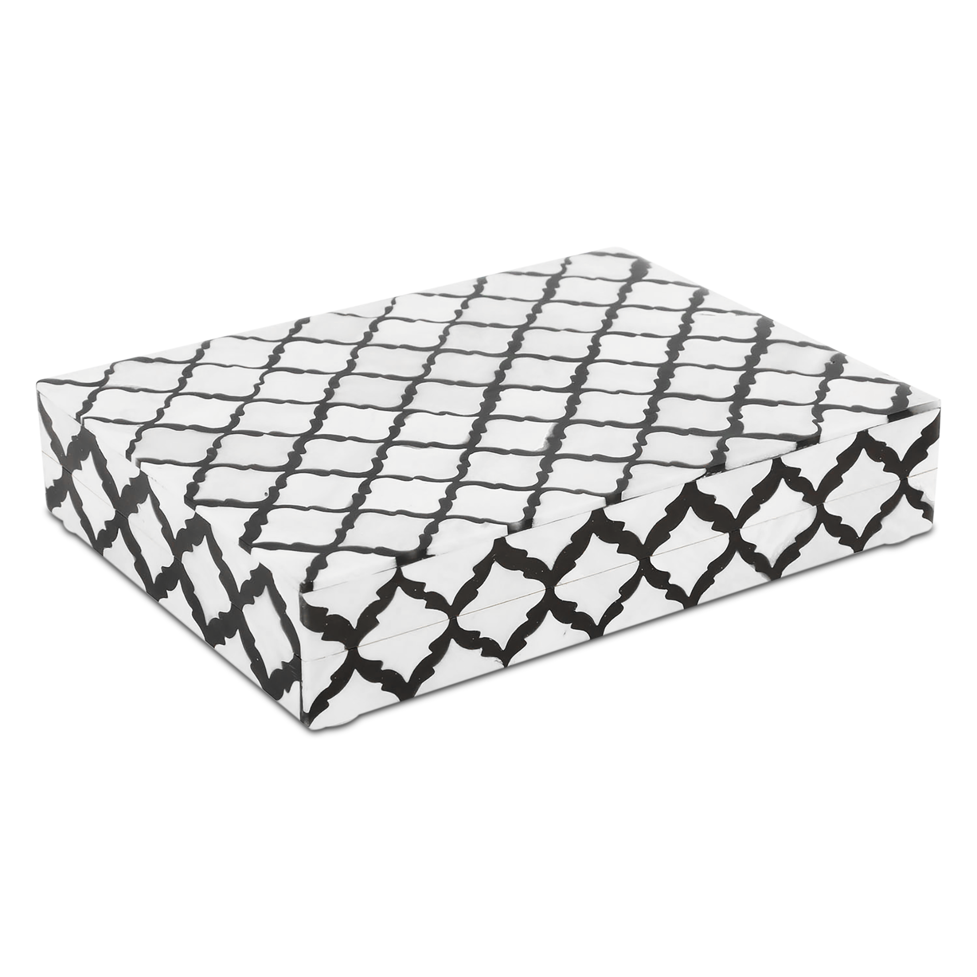 Moroccan Pattern Decorative Storage Box, Bone & Resin Inlay in 9 Sizes, Black & White