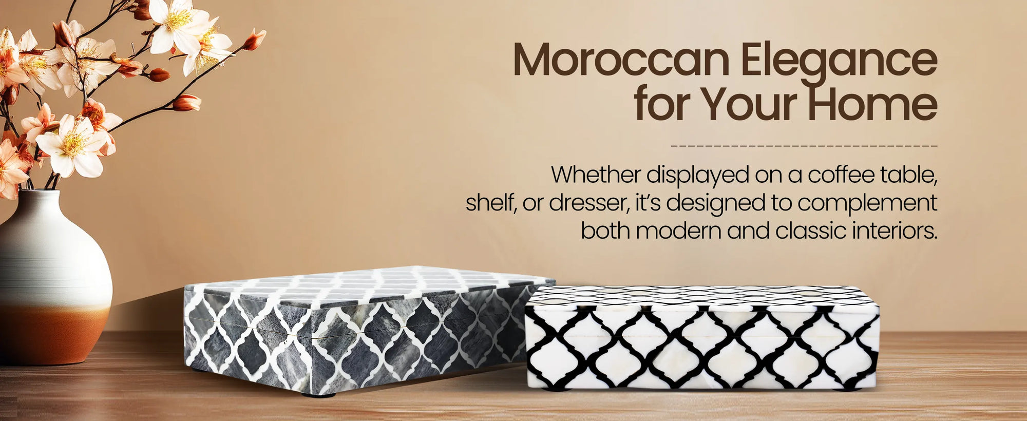 Moroccan Pattern Decorative Storage Box, Bone & Resin Inlay in 7 Sizes, Blue & White