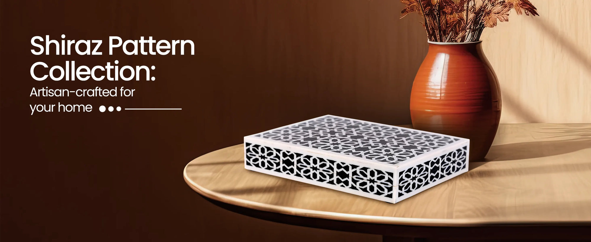 Shiraz Pattern Decorative Storage Box, Resin Inlay in 7 Sizes, Black & White