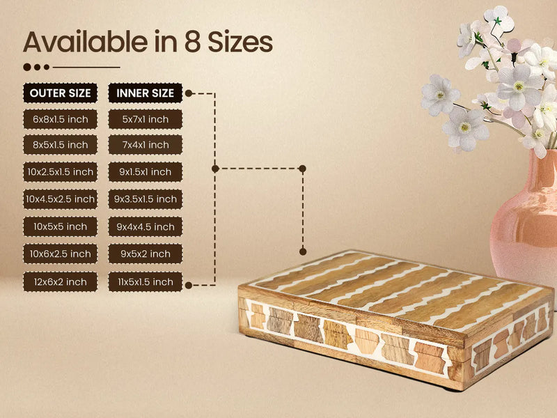 Size Chart for Kept Safari Pattern Decorative Storage, Resin Inlay & Wood in 7 Sizes, Brown-White