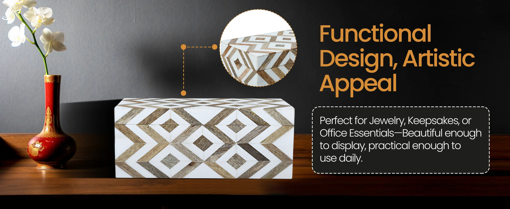 Marquet Array Resin & Wood Inlay Decorative Storage Box