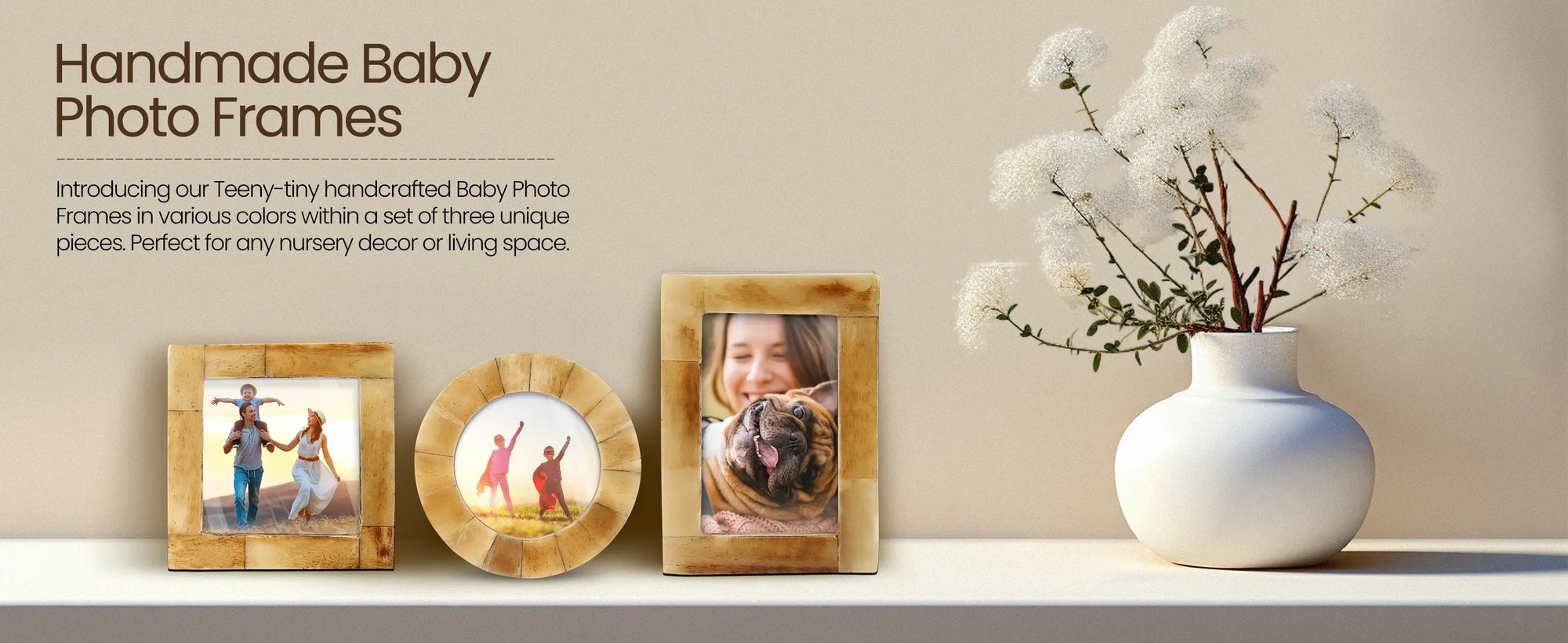 Baby Picture Frames Classic Bone Inlay in White, Set of 3
